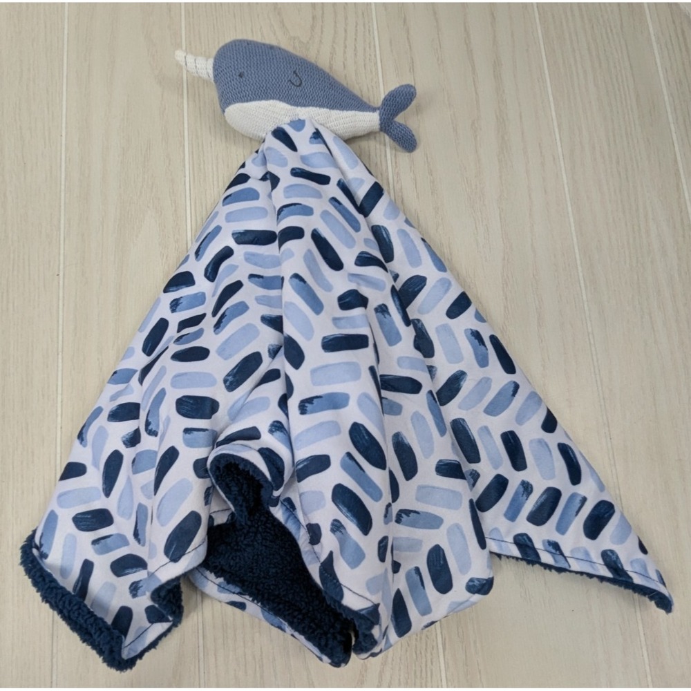 Just Born Narwhal blue large Baby large 24" Security Blanket lovey chevron - Picture 2 of 8